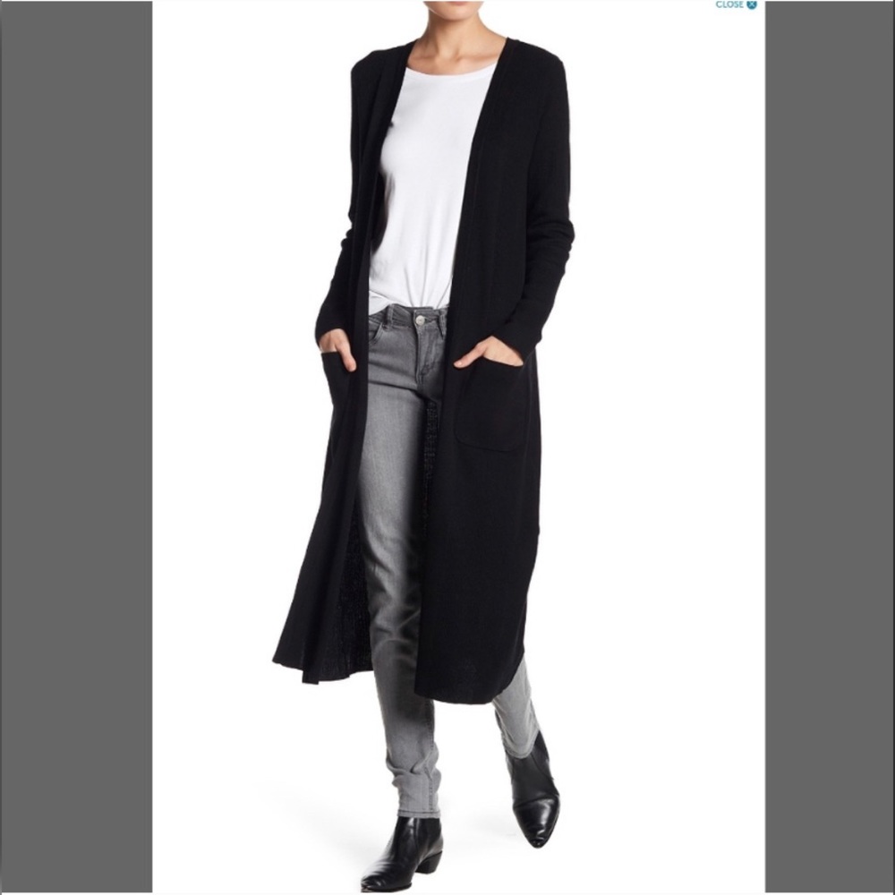 Cotton Emporium Black Long Open-Front Cardigan